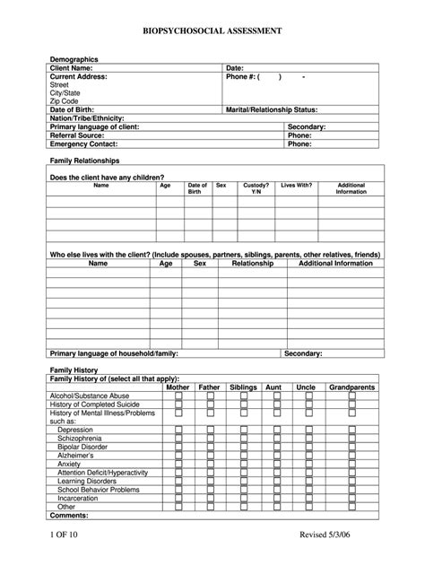 Printable Biopsychosocial Assessment Template Doc Templates Printable