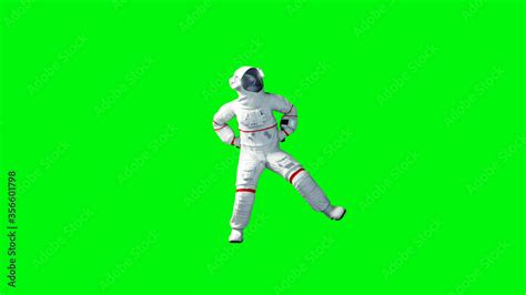 Funny Astronaut Dancing Green Screen 3d Rendering Stock