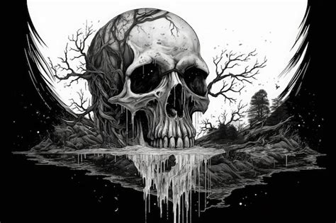 Premium AI Image | A skull floating on top of a body of water Detailed ...