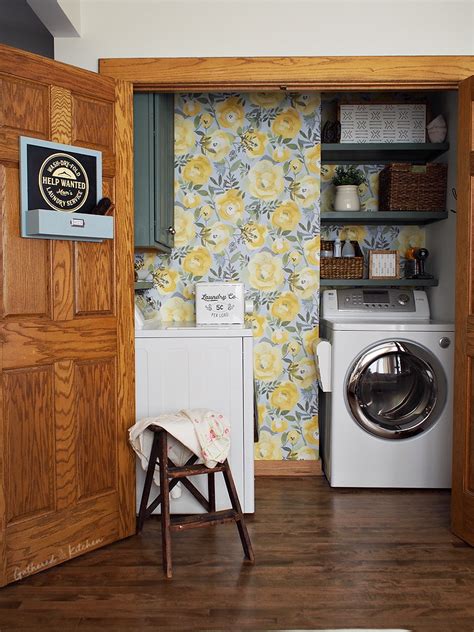 Laundry Room Makeover With Wallpaper Before And After Gathered In The