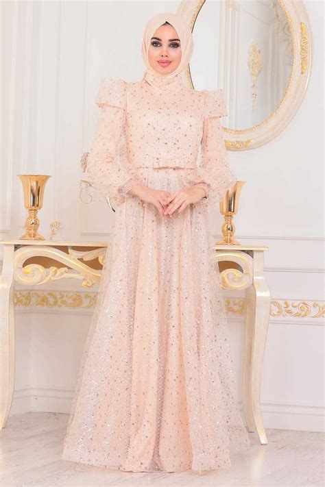 Salmon Pink Hijab Evening Dress 41071smn Neva