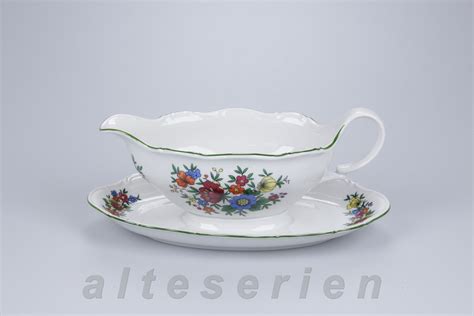 Sauciere Mit Teller Einteilig Seltmann Weiden Barock Bunte Blume Rot