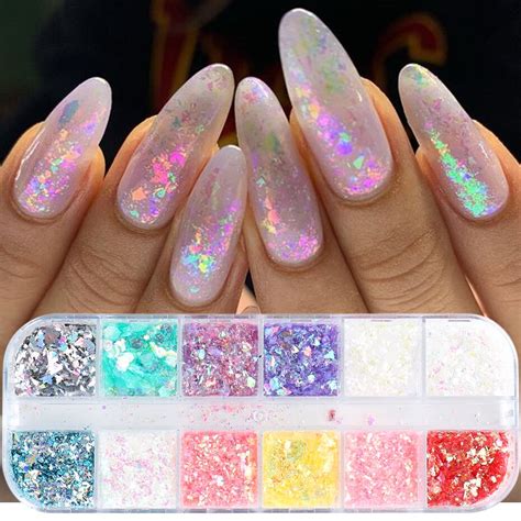 12 Grids 3D Flakes Aurora Nail Glitter Flakes Nail Chunky Sequins