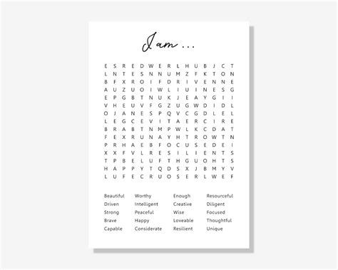 Printable Affirmation Word Search Mental Health Word Search Positive