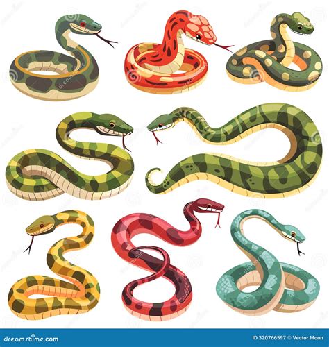 Assortment Cartoon Snakes Various Colors Patterns Coiling Slithering