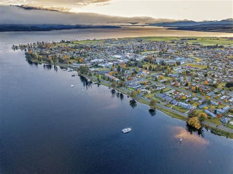 Te Anau lake and town stock image. Image of view, zealand - 116848261