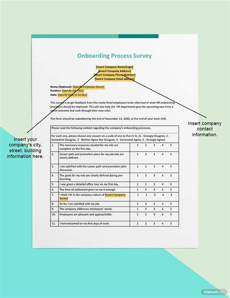 Free Onboarding Process Survey Template - Download in Word, Google Docs, Apple Pages | Template ...