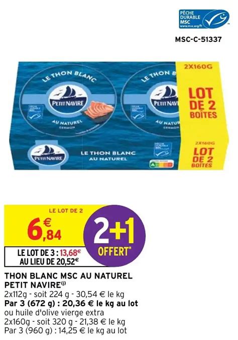 Promo Thon Blanc Msc Au Naturel Petit Navire Chez Intermarch