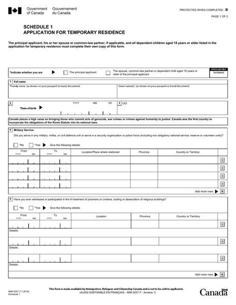 Form Imm5257 Schedule 1 Fill Out Sign Online And Download Fillable Pdf Canada Templateroller