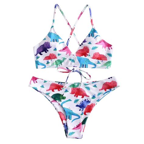 Buy Women Sexy Bikini Set Dinosaur Print Padded Swimwear Bathing Beachwear Swimsuit At