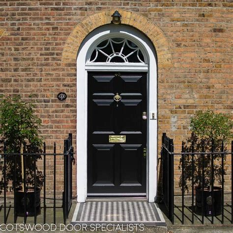 Black Georgian London Style Front Entry Door And Fanlight Frame