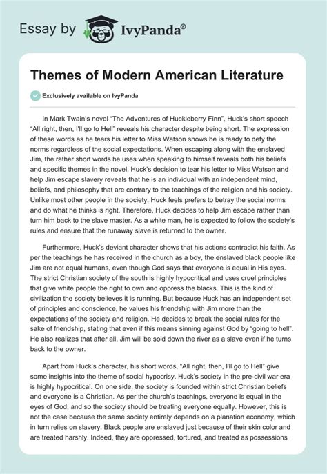 Themes of Modern American Literature - 1787 Words | Term Paper Example