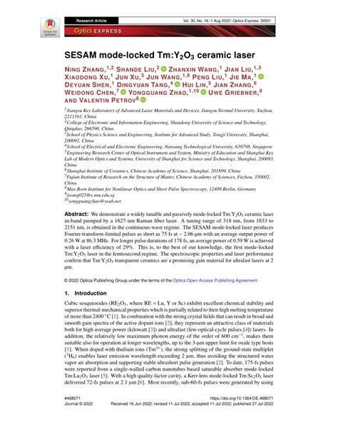 Pdf Sesam Mode Locked Tm Y O Ceramic Laser