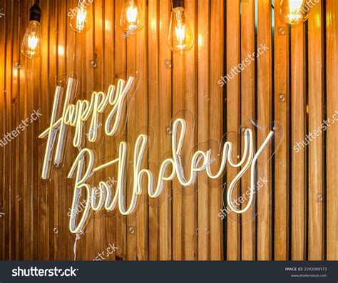 Happy Birthday Neon Lettering Text Yellow Stock Photo 2242089573 ...
