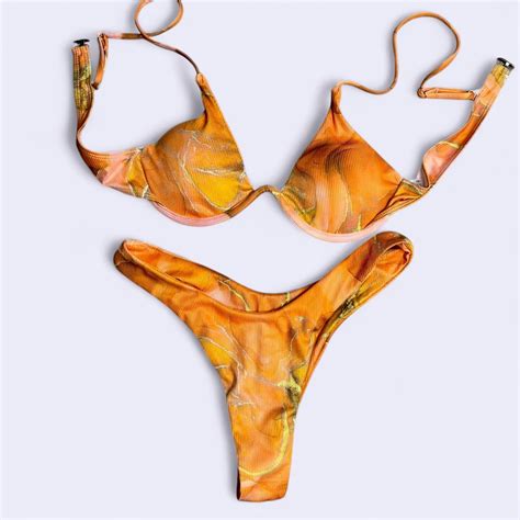 Orange And Yellow Bikini Set Never Worn Beachwear Depop
