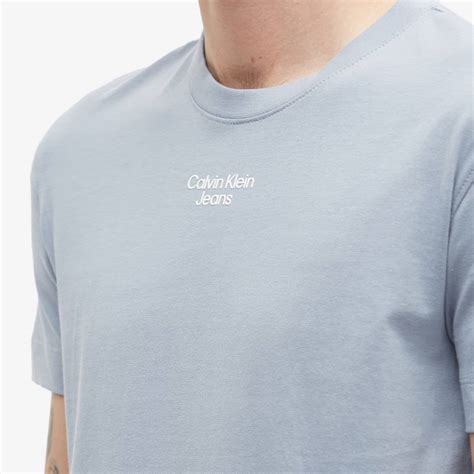 Calvin Klein Stacked Logo T Shirt Sky Blue End