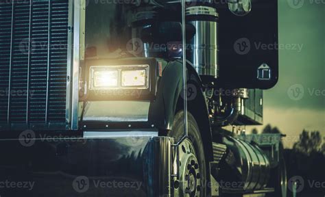 Semi Truck Cowboy Driver Enoying Scenic Sunset Next To His Vehicle