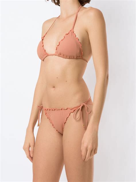 Amir Slama Ruffled Triangle Bikini Set Neutrals Farfetch