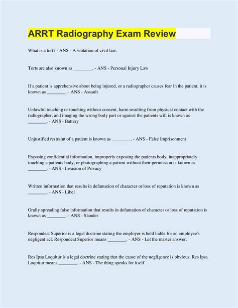 ARRT Radiography Exam Review 160 Questions With 100 Correct Answers