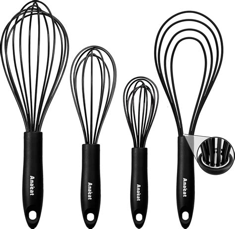 Anaeat Silicone Kitchen Whisk Set Of 4 Perfect For Non