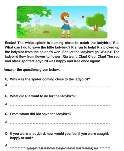 Reading Comprehension Hunter And Pigeons Turtle Diary Worksheet