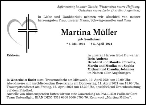 Traueranzeigen von Martina Müller Allgäuer Zeitung