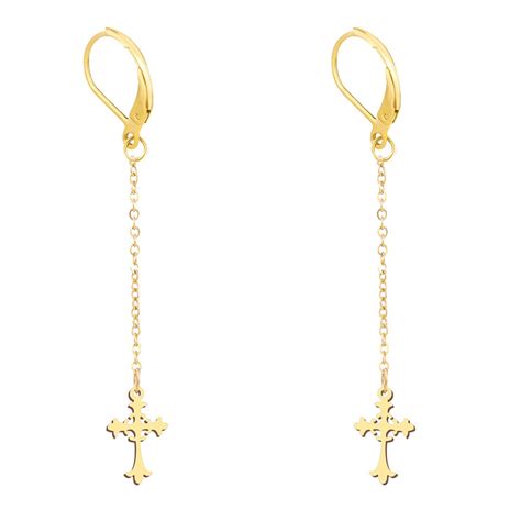 Boucles D Oreilles Croix Chaine Acier Bijoux Chr Tiens