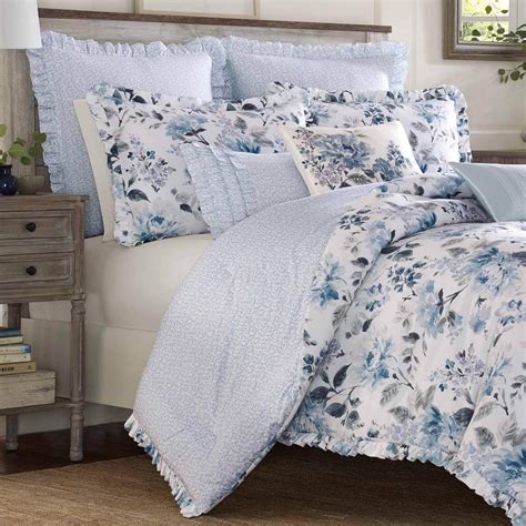 Laura Ashley Chloe Blue Cotton Comforter Set On Sale Bed Bath And Beyond 24086536