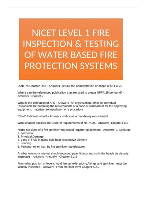 NICET LEVEL 1 FIRE INSPECTION & TESTING OF WATER BASED FIRE PROTECTION SYSTEMS - NICET LEVEL 1