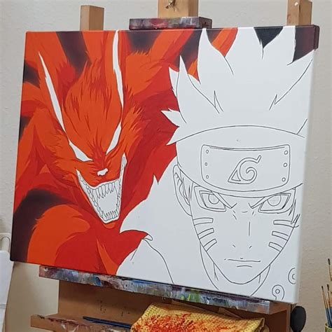 Kurama And Naruto Acrylic Painting Anime Art Amino