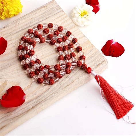 Clear Quartz And Rudraksha Beads Jaap Mala Shubhanjali Care For