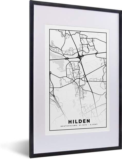 Fotolijst Incl Poster Plattegrond Hilden Kaart Stadskaart