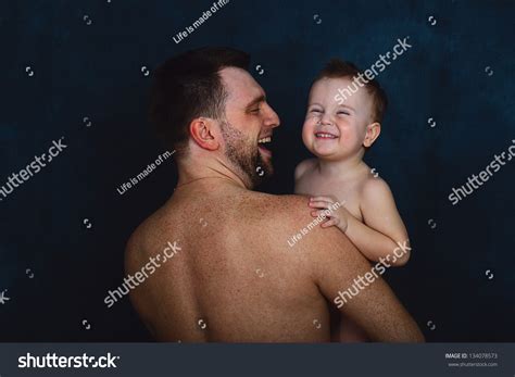 Smiling Father Holding Happy Son Naked Stock Photo 134078573 Shutterstock