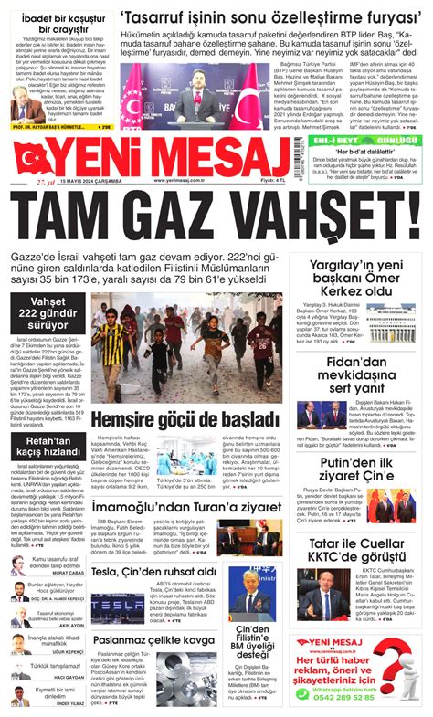 Yeni Mesaj Gazetesi Yeni Mesaj Manşet Oku Haberler 15 Mayıs 2024