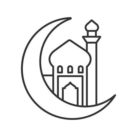 Mosque with ramadan moon linear icon. Thin line illustration. Crescent ...