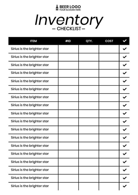 Customize and download this Minimalist Beer Inventory Checklist template