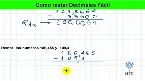 Resta De Decimales Explicación Paso A Paso De Como Operar Youtube