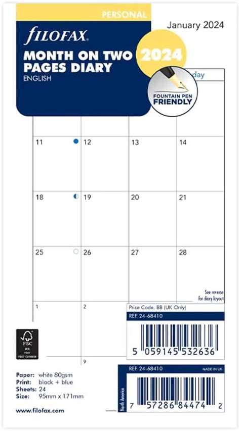 Amazon Filofax Personal Month On Two Pages English Block Format