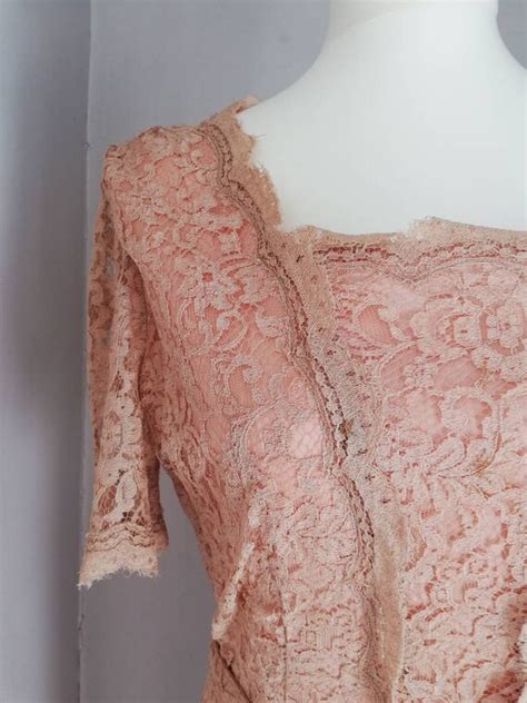 50s Lace Dress In Nude Champagne Colour Pretty Neck Gem
