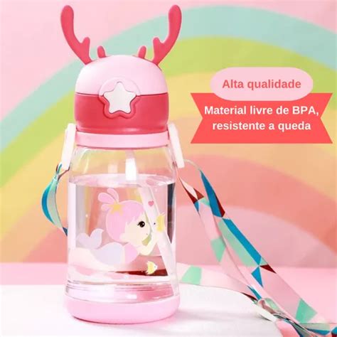 Garrafa Garrafinha C Canudo Squeeze Infantil Alce Bebe Alça MercadoLivre