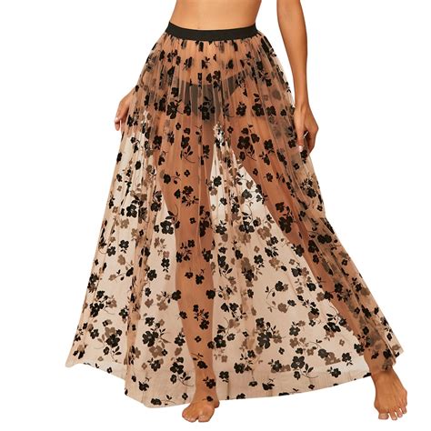 Fsqjgq Long Black Skirts For Women See Through Polka Dot Print Beach