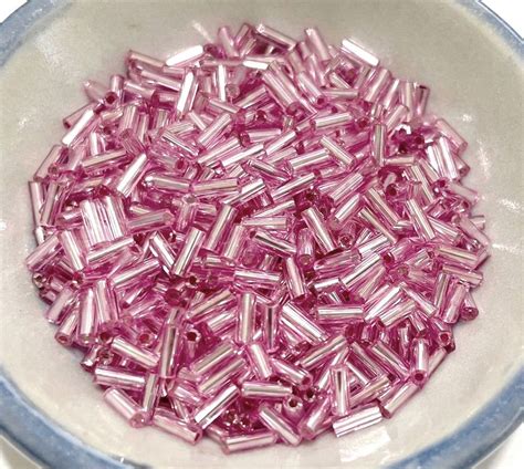 20 Grams Pink Silver Lined Bugle Beads 4 5mmno Bst18 Etsy