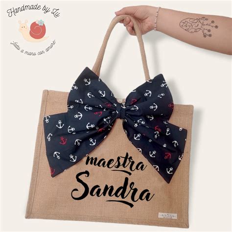 Borsa Mare Personalizzata In Juta Laminata Con Fiocco Donna Bor