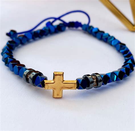 Pulsera Con Cuentas Pulsera Azul De Los Hombres Pulsera Azul Etsy Espa A