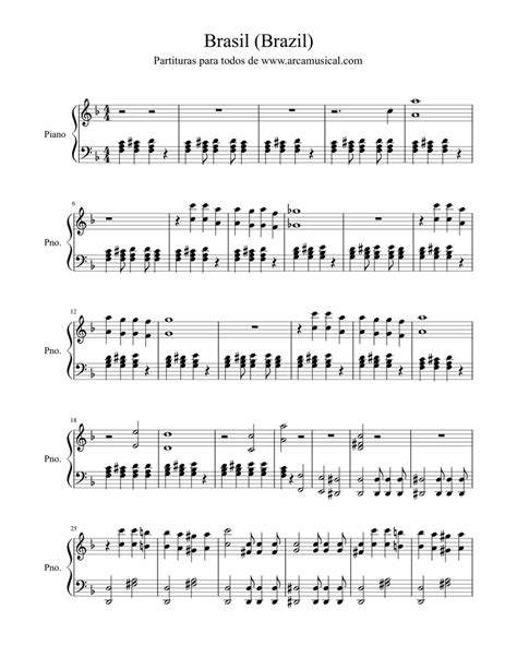 Brasil Brazil Sheet Music For Piano Solo