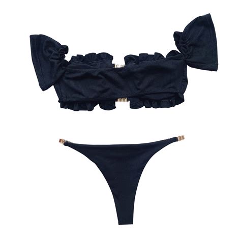 BSDJILFG Clearance Off Women S Strapless Twist Bandeau Bikini Piece Swimwear Cheeky Solid