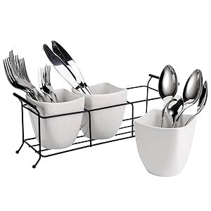 Amazon Bekith 3 Piece Ceramic Flatware Caddy With Metal Rack