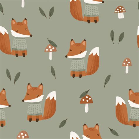 Tissu Imprim Renard Automne Vert Tissus Au Choix Maman Colo