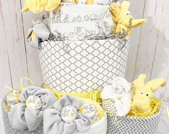 Yellow And Gray Baby Elephant Diaper Cake Baby Shower Etsy