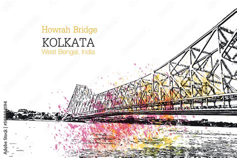 Kolkata howrah bridge of Kolkata, City in West Bengal vector illustration art Stock Vector ...